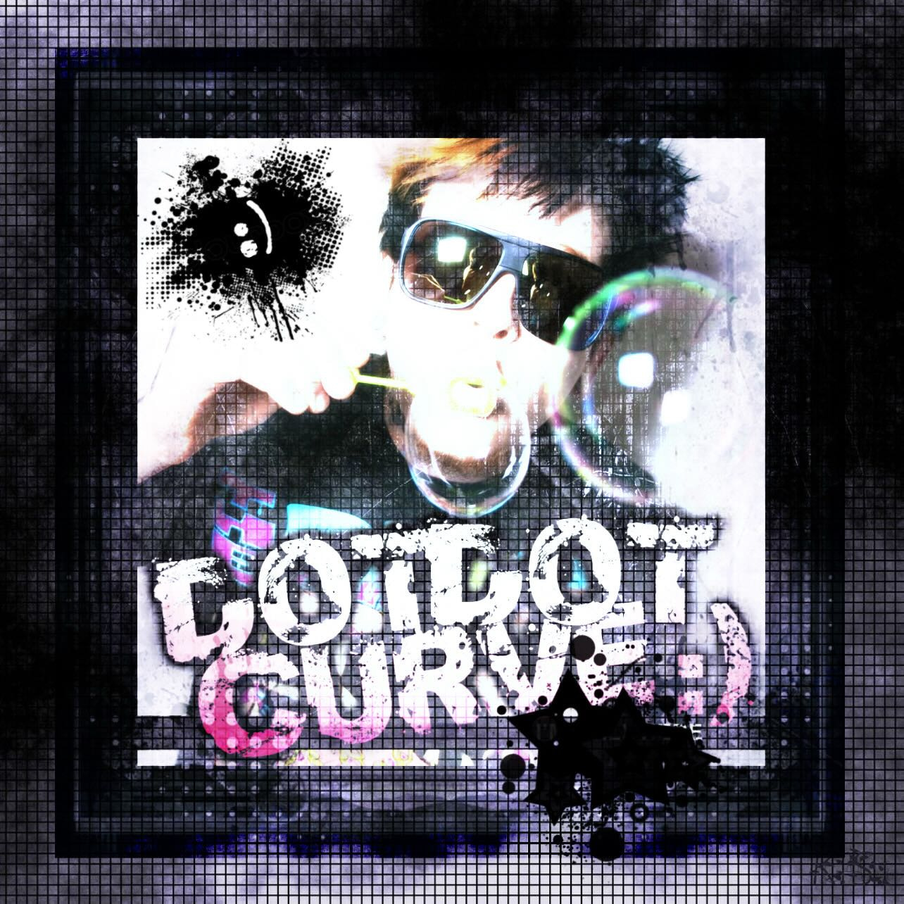 A person wearing sunglasses blows a soap bubble against a textured, grunge-style background with the word "CURVE" prominently displayed.